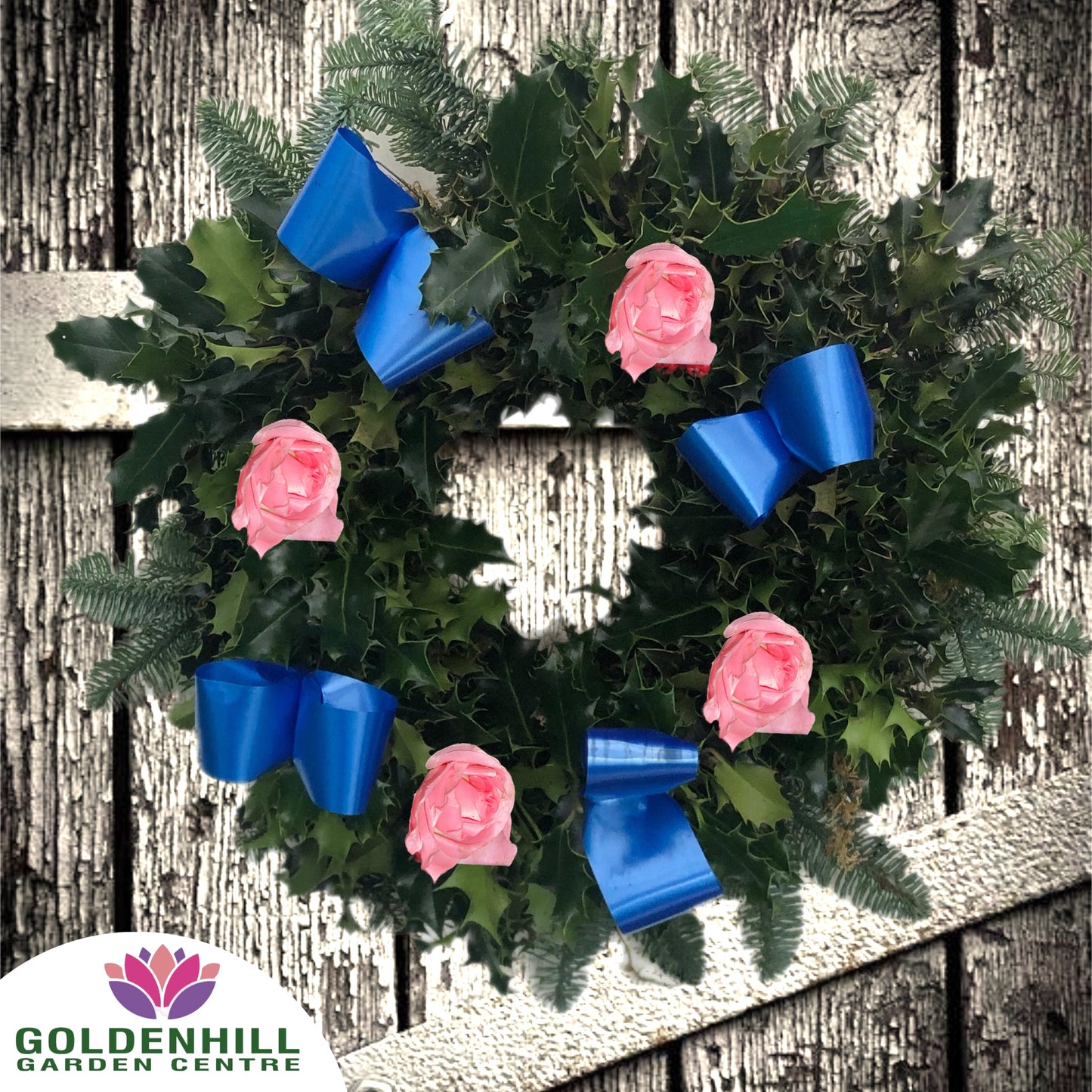 Traditional Holly Wreath Large with Flowers & Ribbons