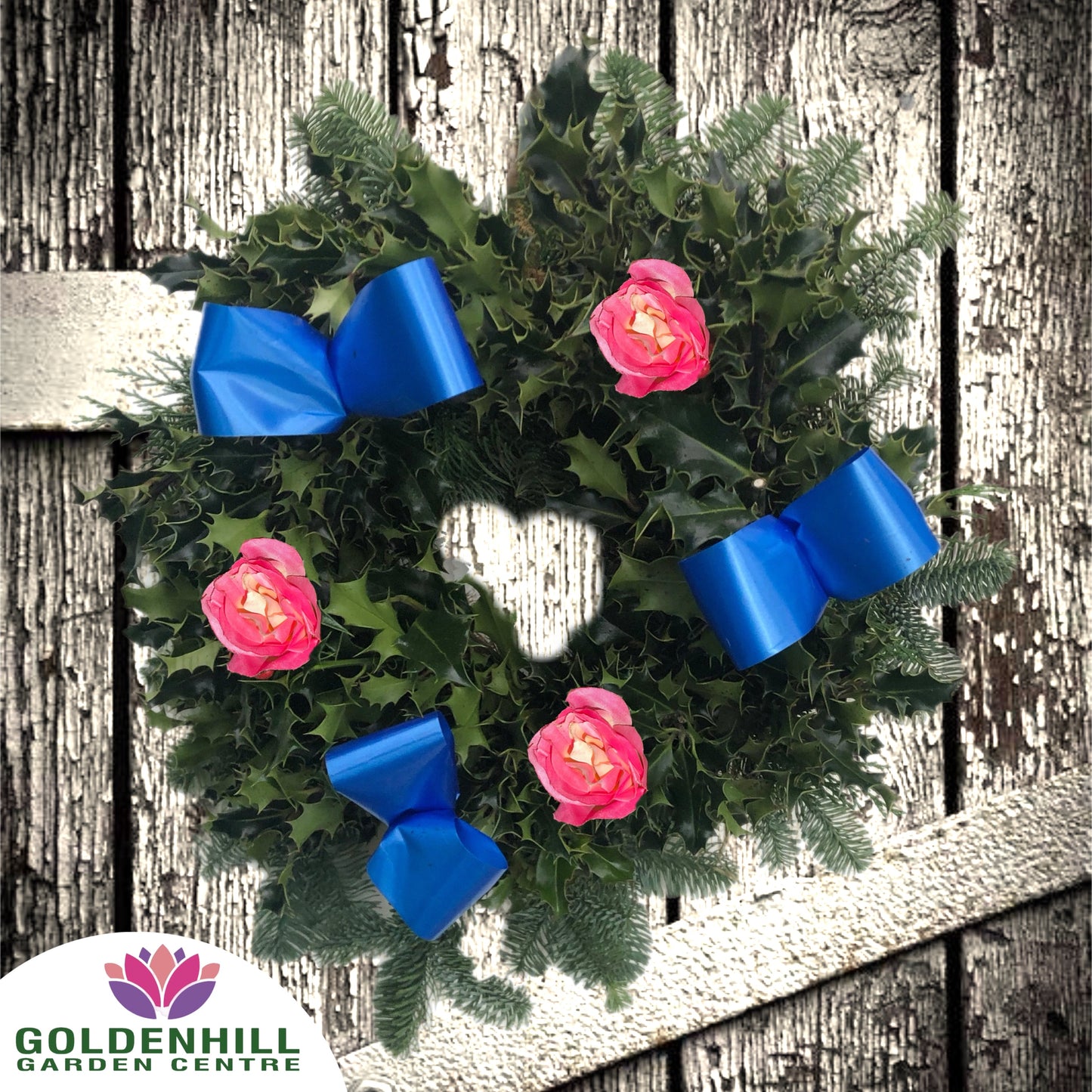 Traditional Holly Wreath Small with Flowers & Ribbons