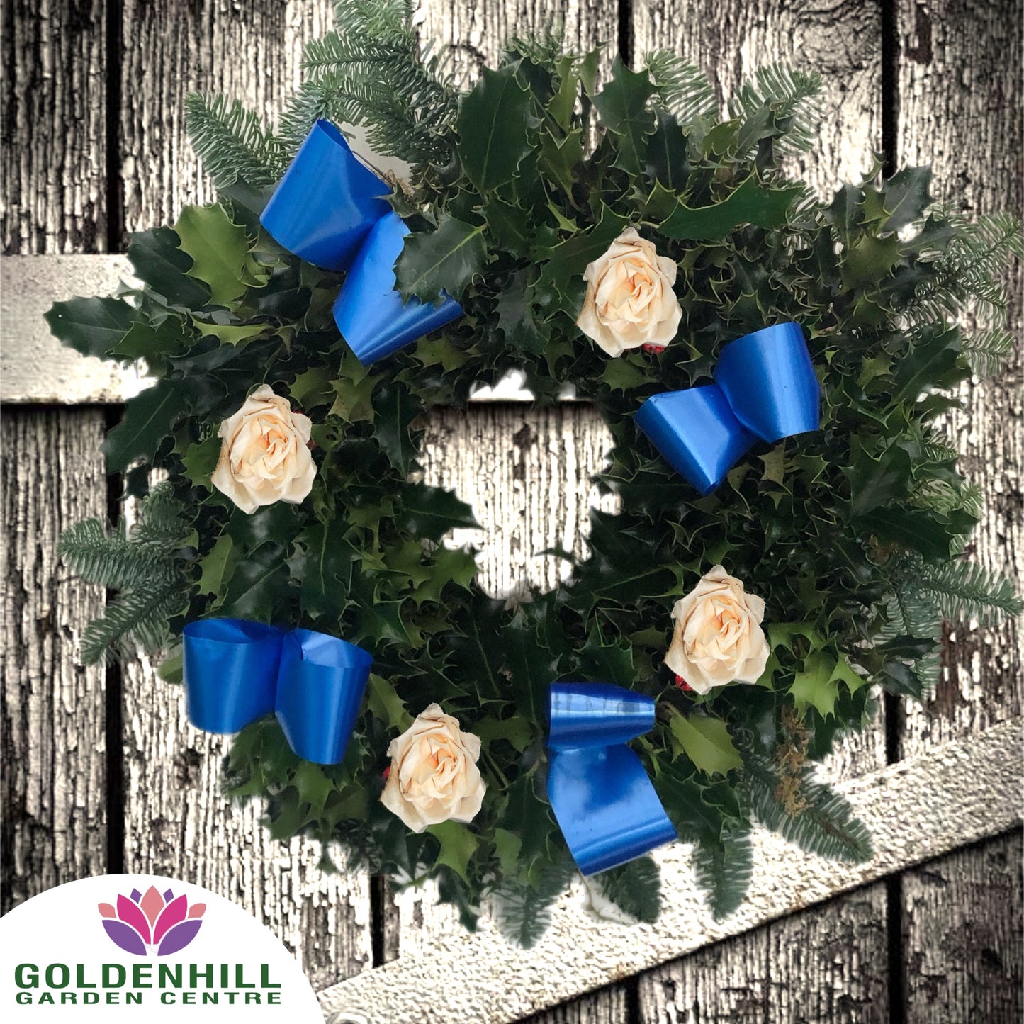 Traditional Holly Wreath Large with Flowers & Ribbons