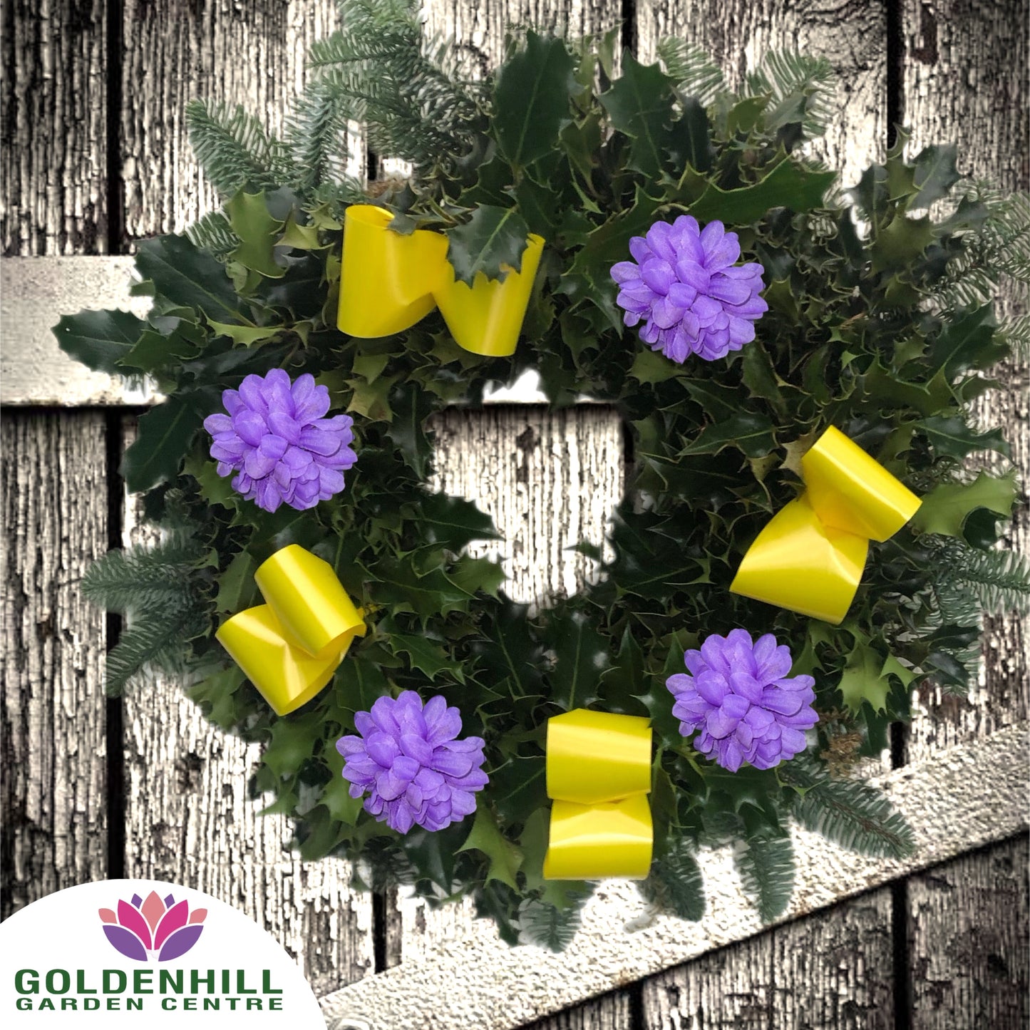 Traditional Holly Wreath Large with Flowers & Ribbons