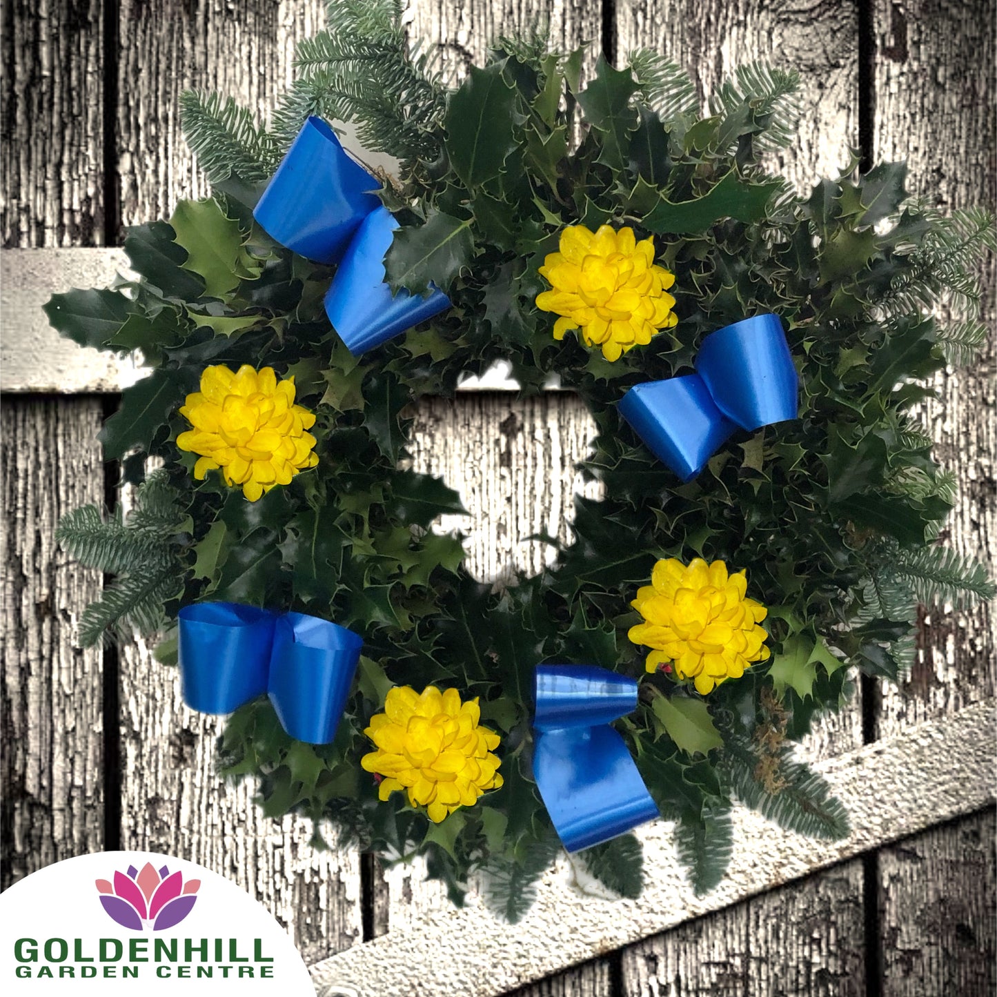 Traditional Holly Wreath Large with Flowers & Ribbons