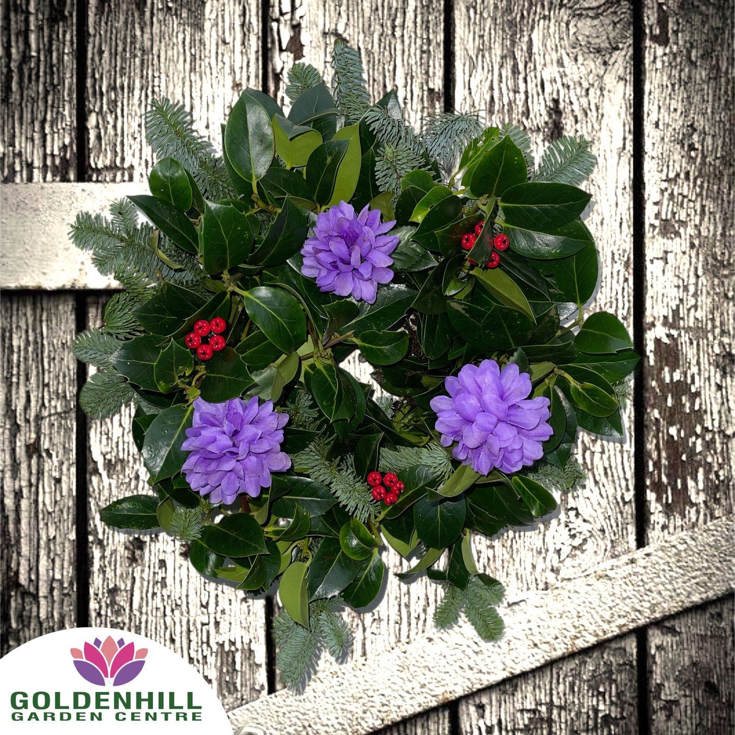 Traditional Holly Wreath with Just Flowers