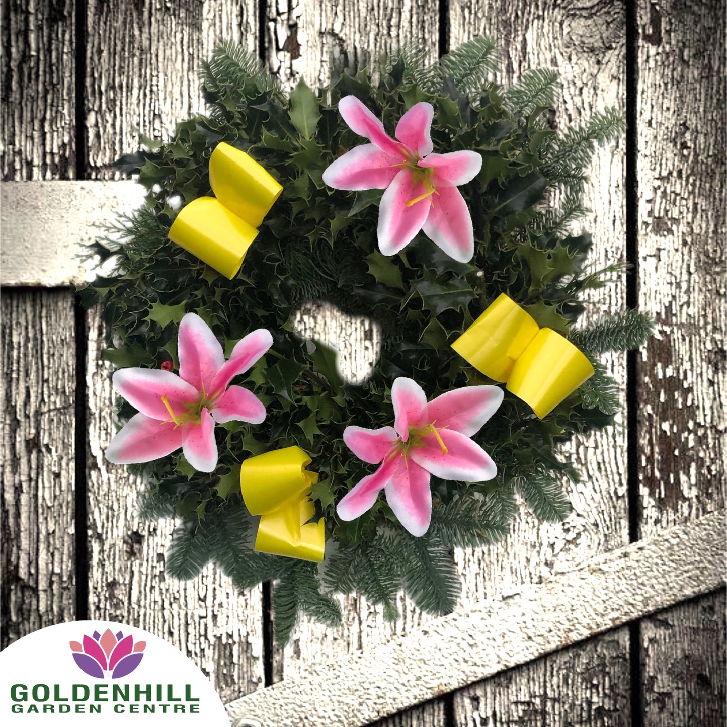 Traditional Holly Wreath Small with Flowers & Ribbons