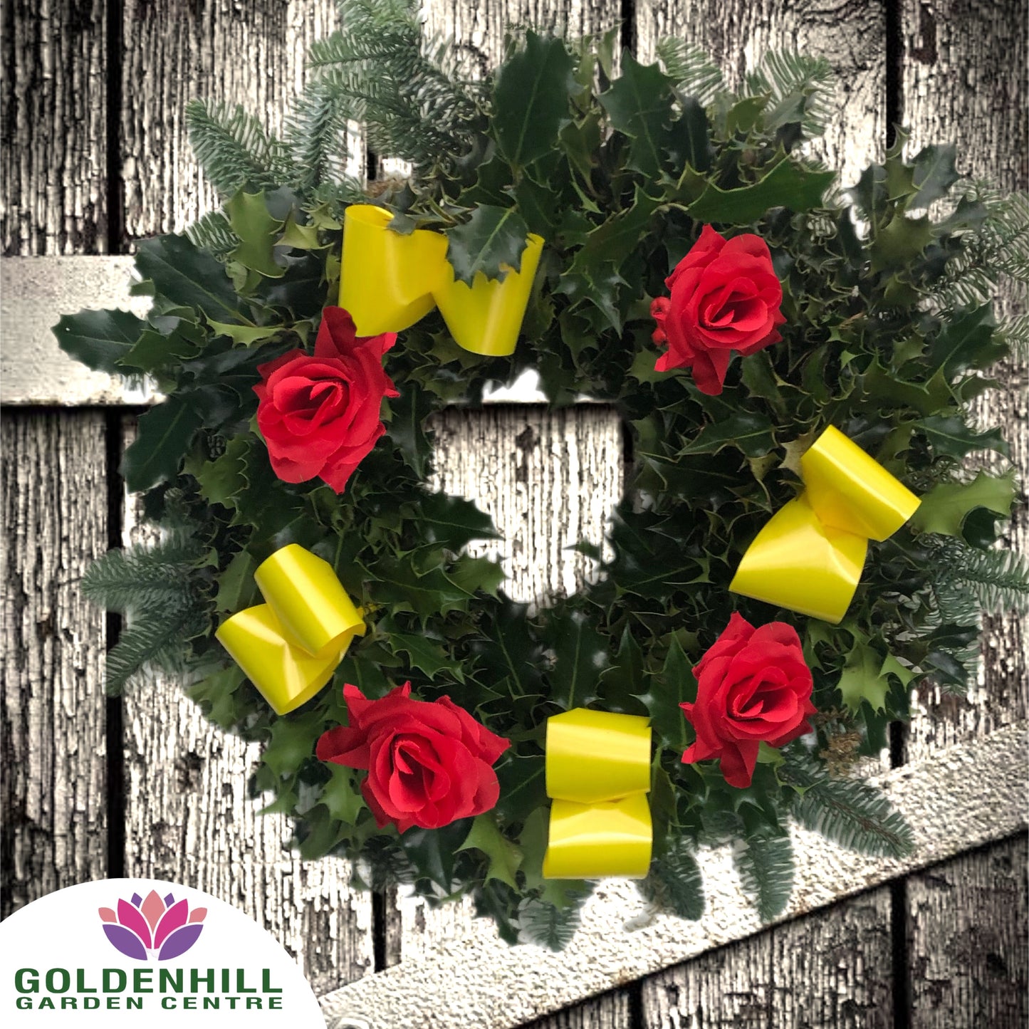 Traditional Holly Wreath Large with Flowers & Ribbons