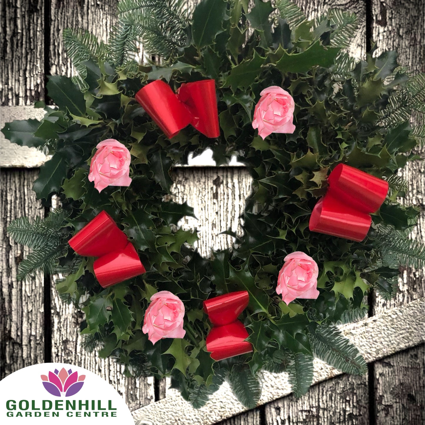 Traditional Holly Wreath Large with Flowers & Ribbons
