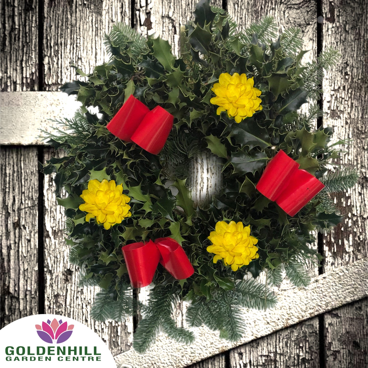 Traditional Holly Wreath Small with Flowers & Ribbons