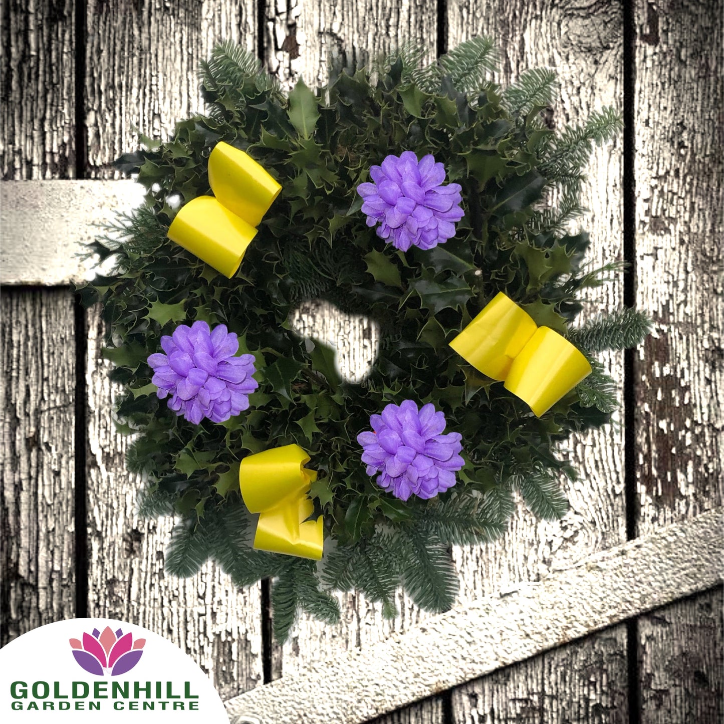Traditional Holly Wreath Small with Flowers & Ribbons
