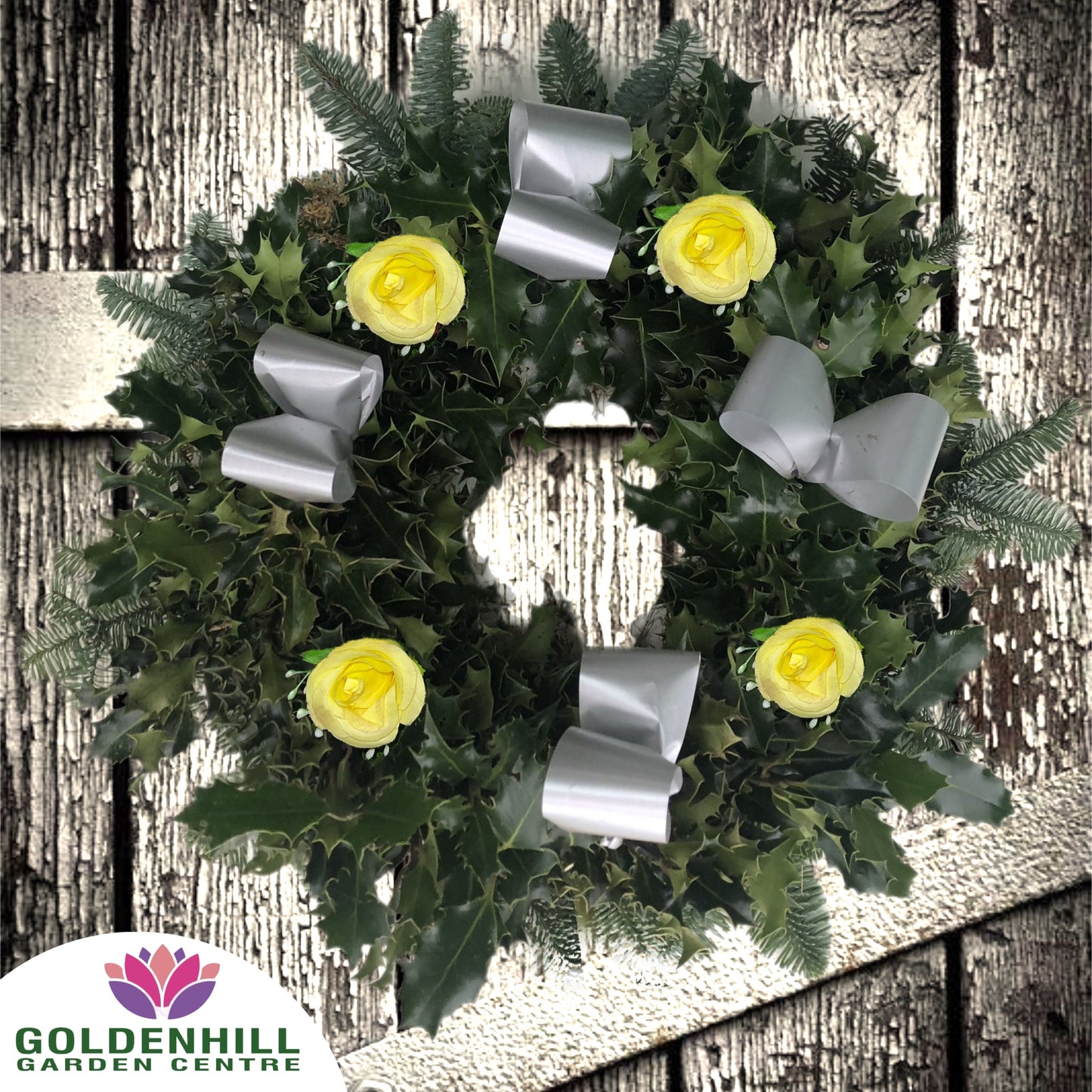 Traditional Holly Wreath Large with Flowers & Ribbons
