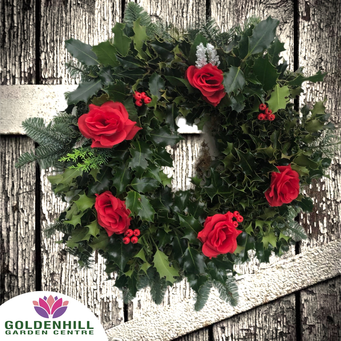 Traditional Holly Wreath with Just Flowers