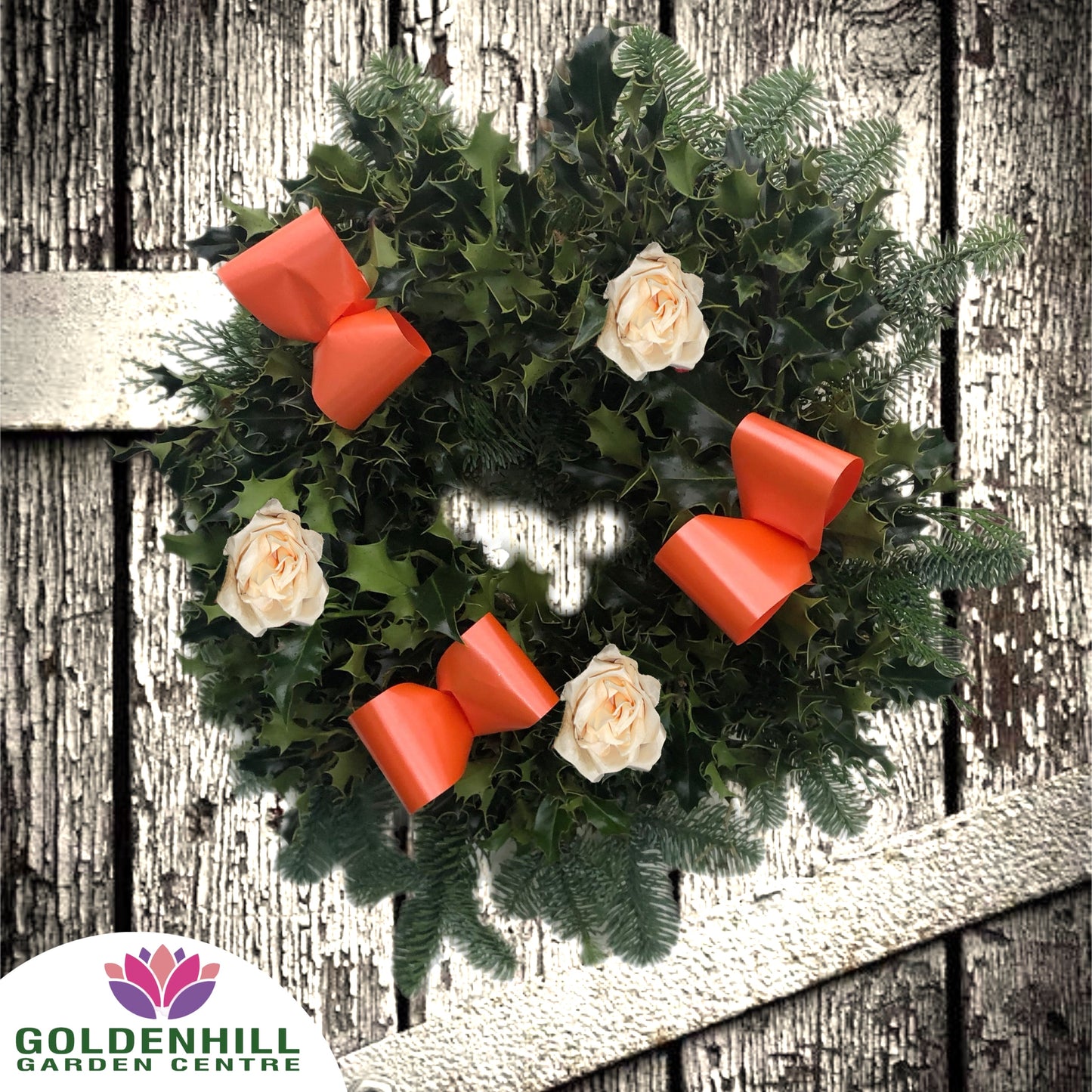 Traditional Holly Wreath Small with Flowers & Ribbons