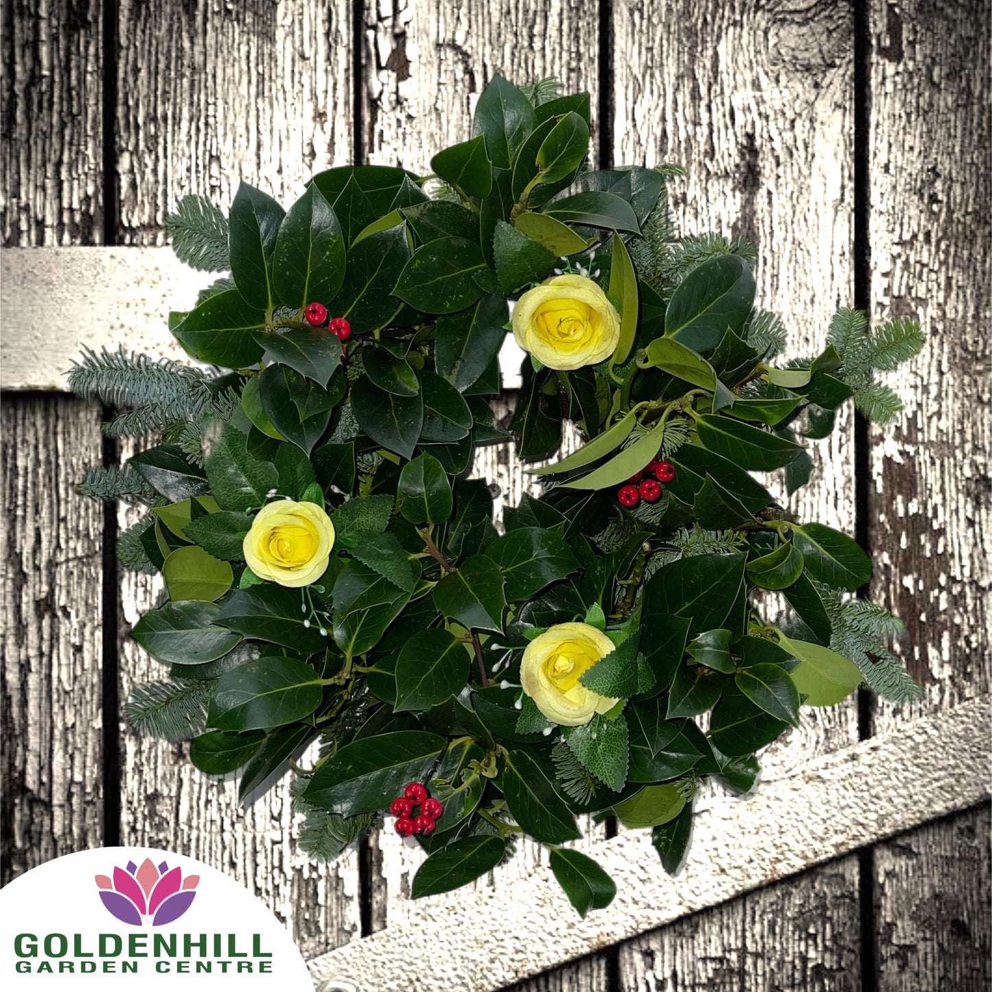 Traditional Holly Wreath with Just Flowers