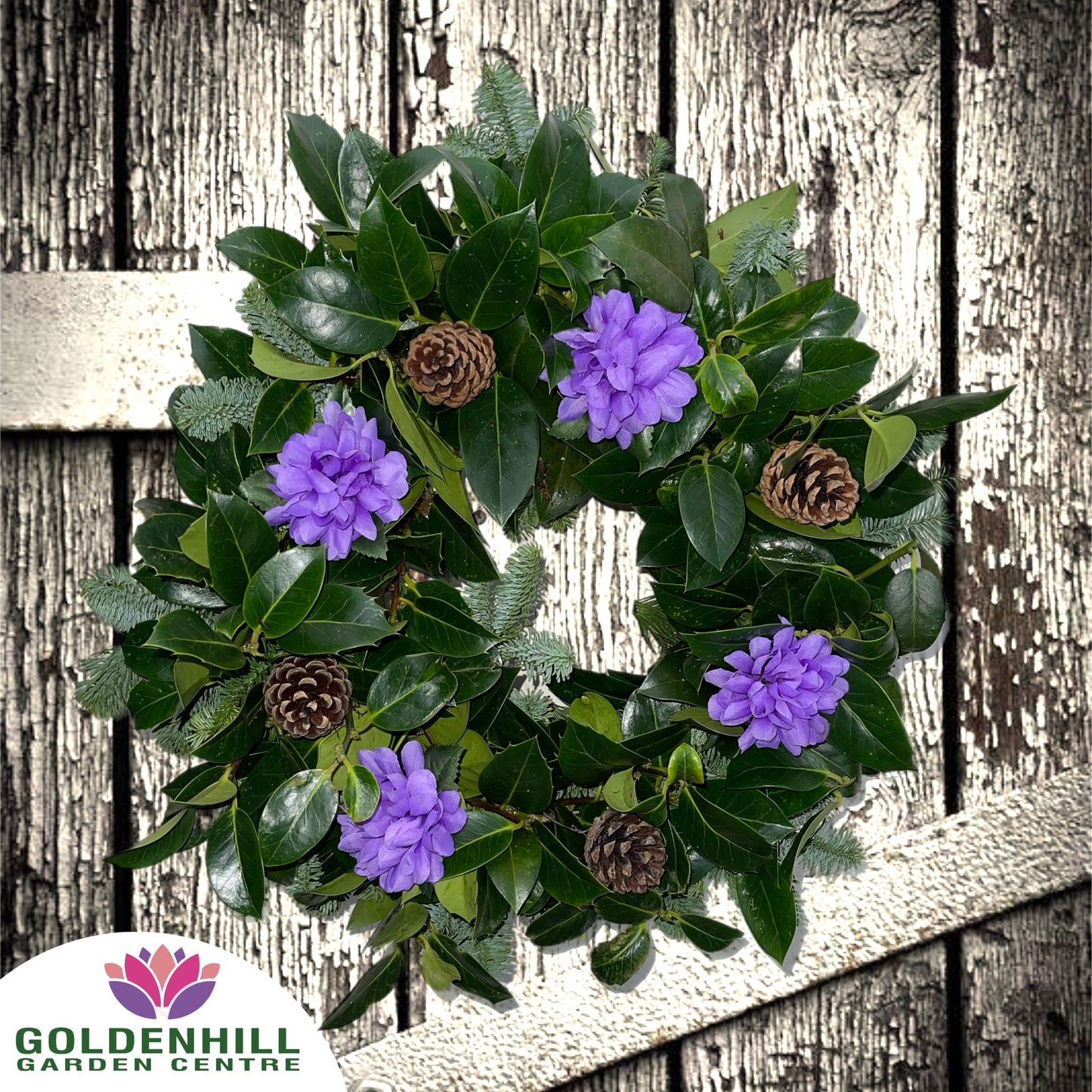 Traditional Holly Wreath with Flowers & Pine Cones