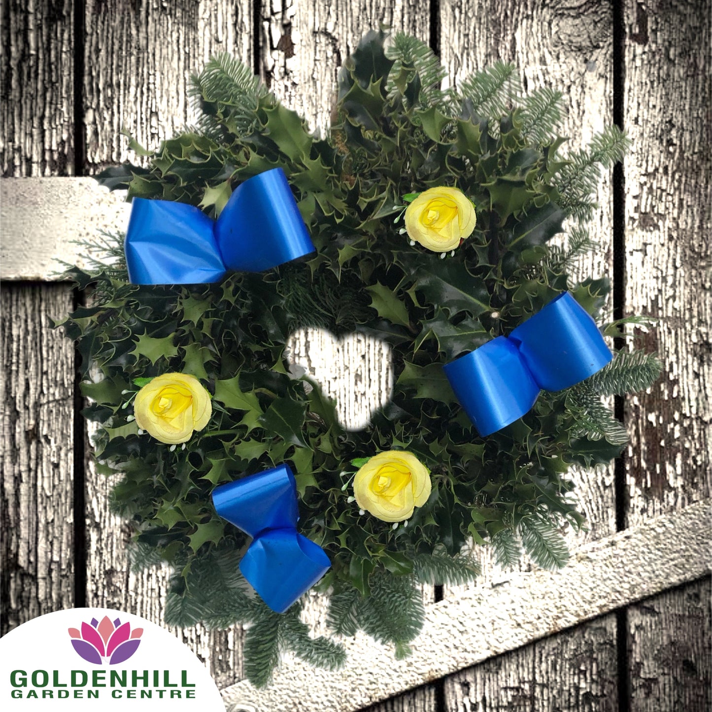 Traditional Holly Wreath Small with Flowers & Ribbons