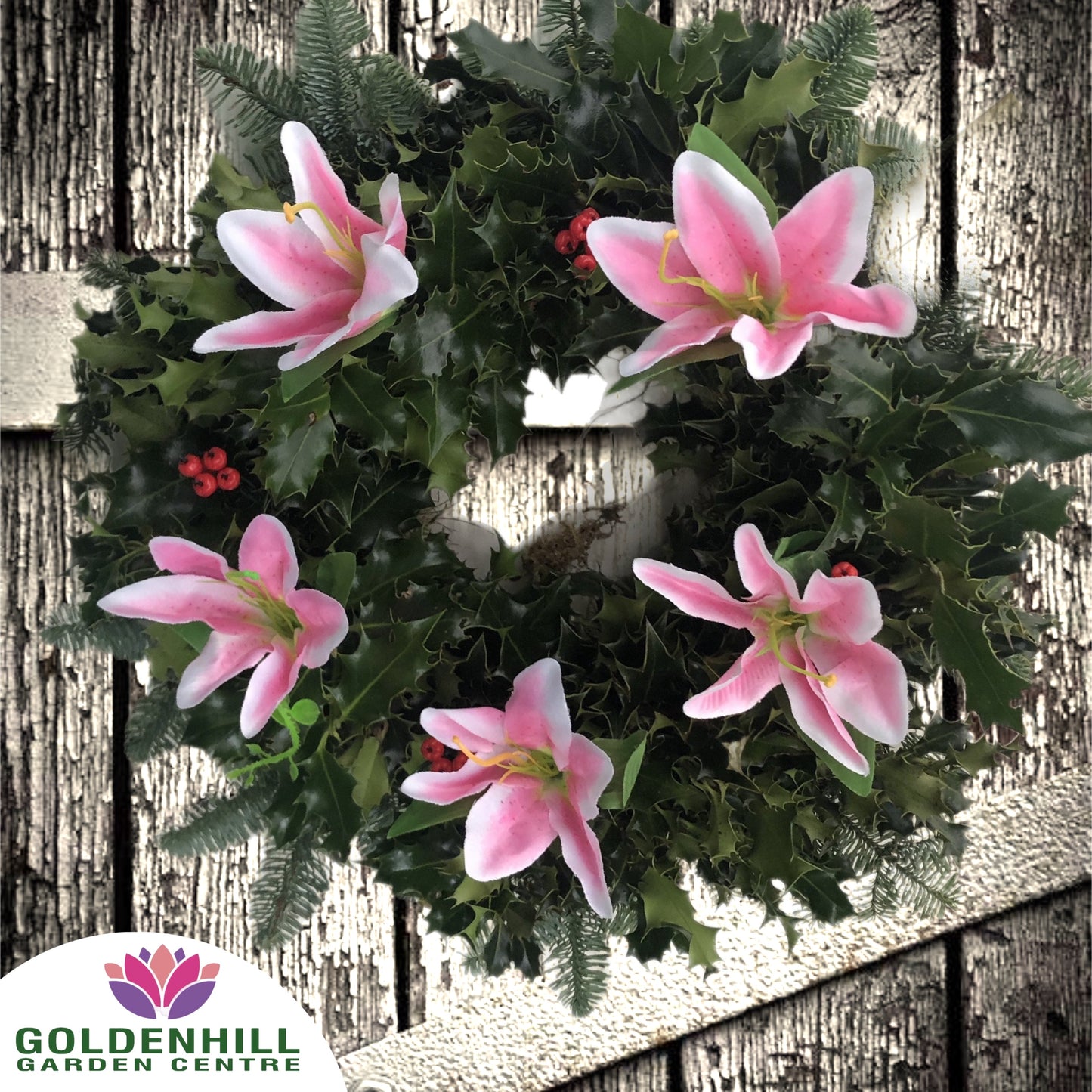 Traditional Holly Wreath with Just Flowers