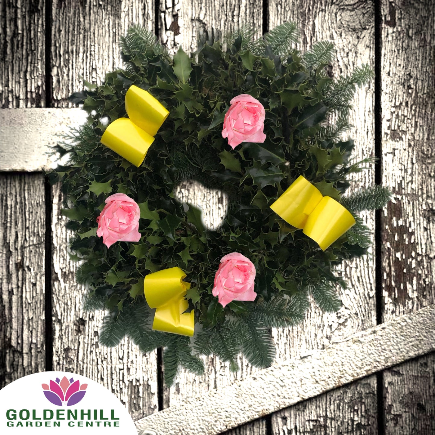 Traditional Holly Wreath Small with Flowers & Ribbons