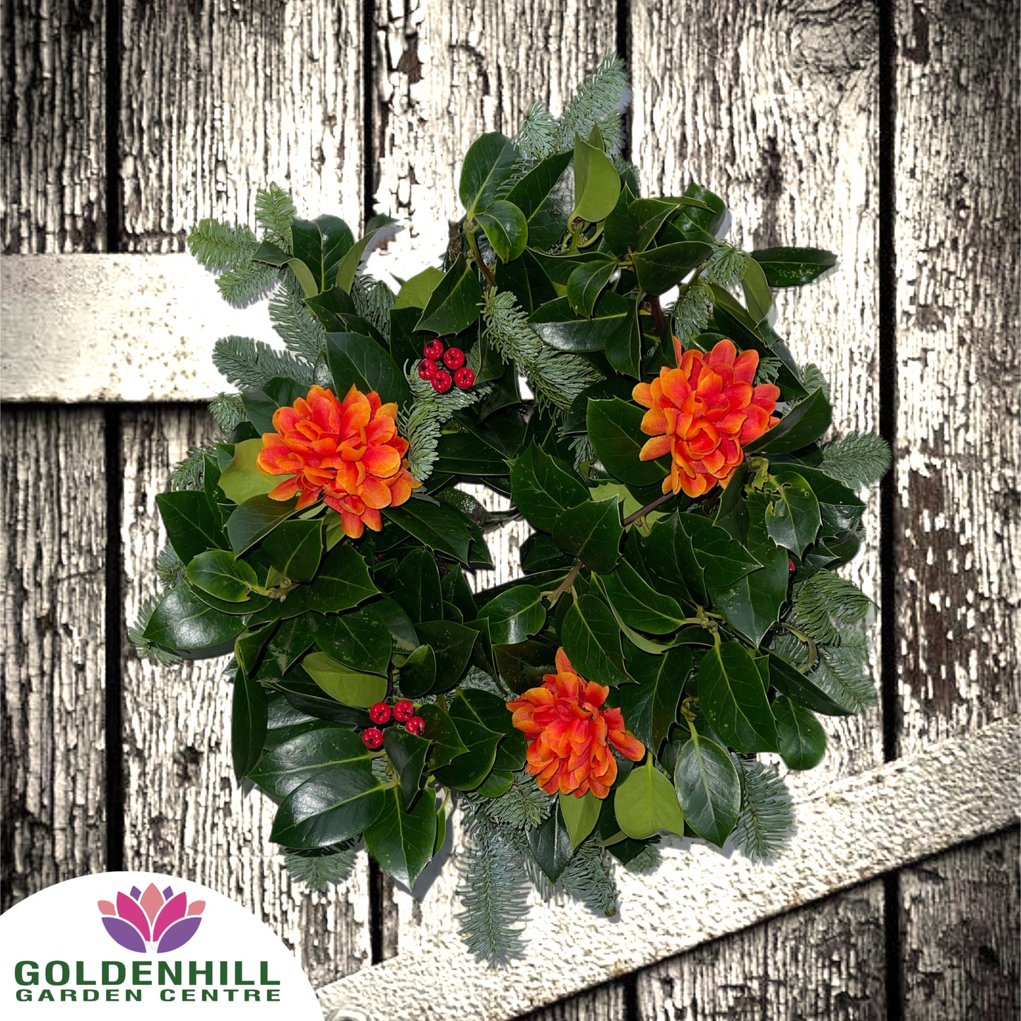 Traditional Holly Wreath with Just Flowers