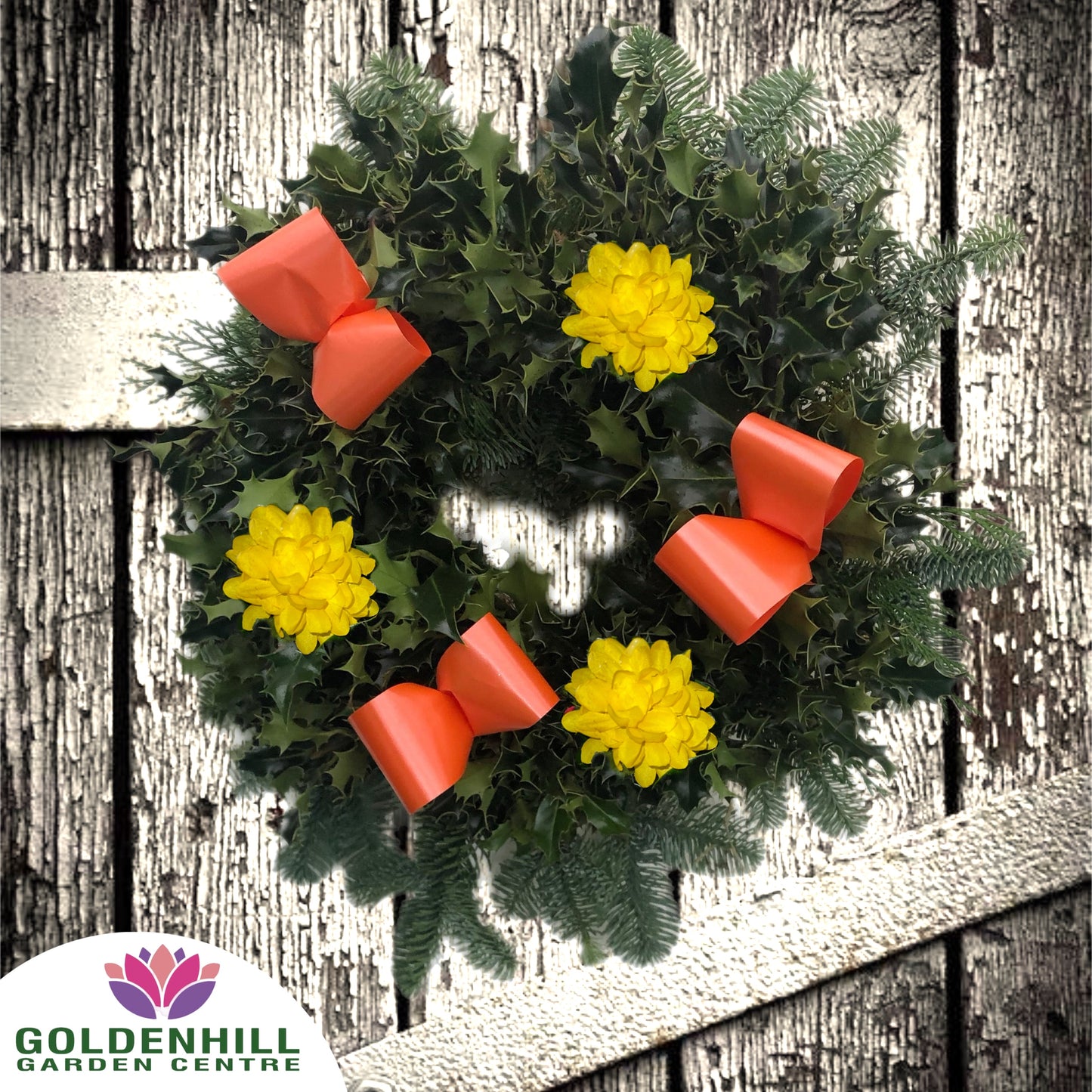 Traditional Holly Wreath Small with Flowers & Ribbons