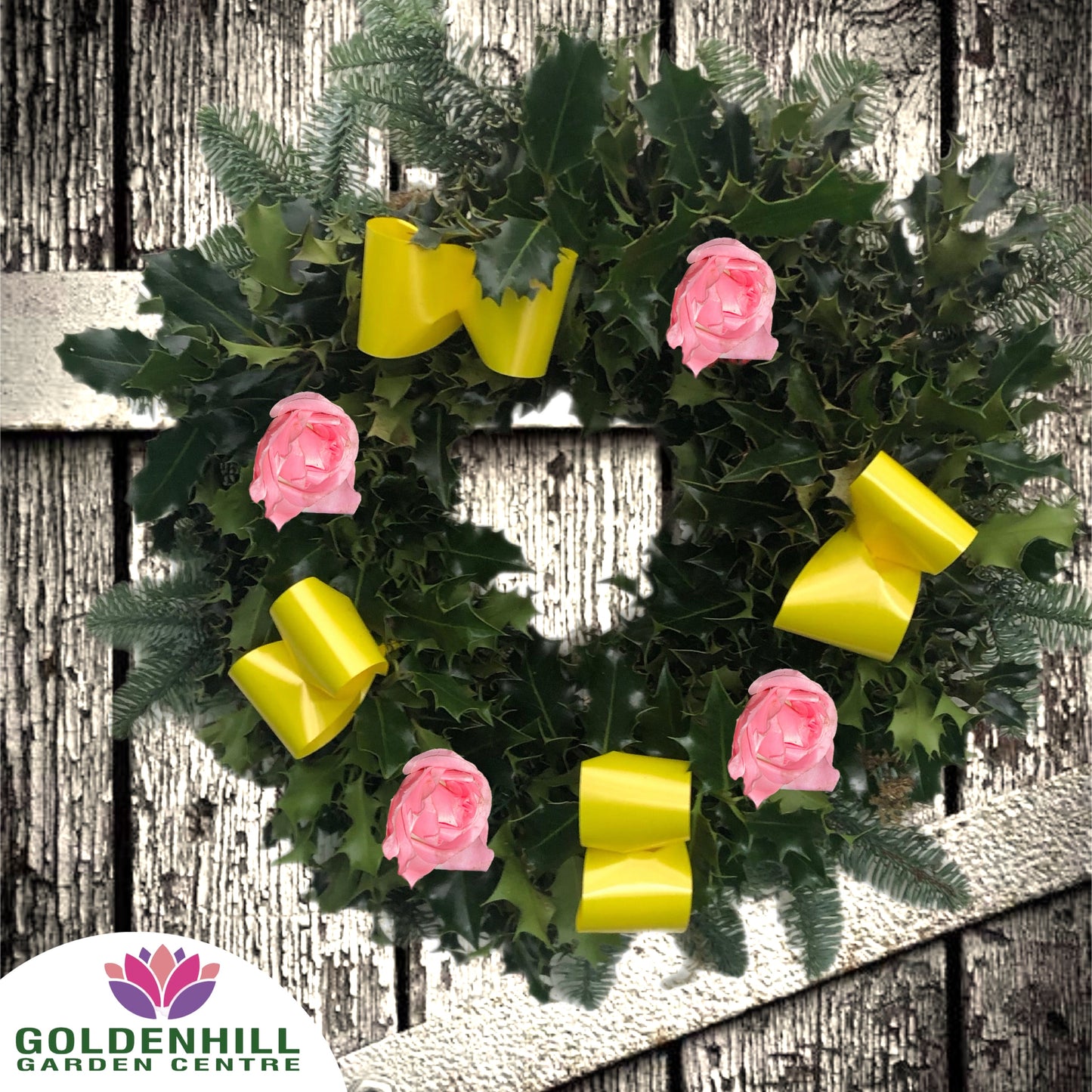 Traditional Holly Wreath Large with Flowers & Ribbons