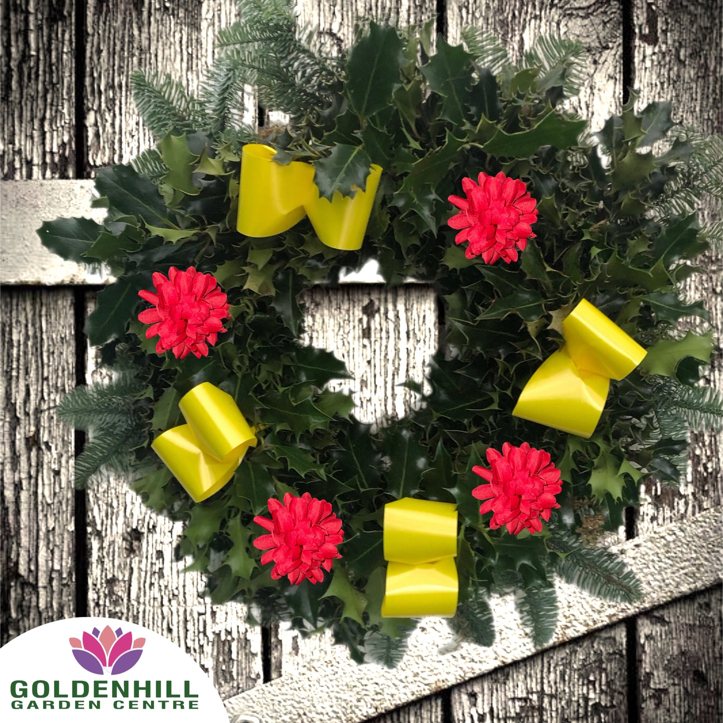 Traditional Holly Wreath Large with Flowers & Ribbons