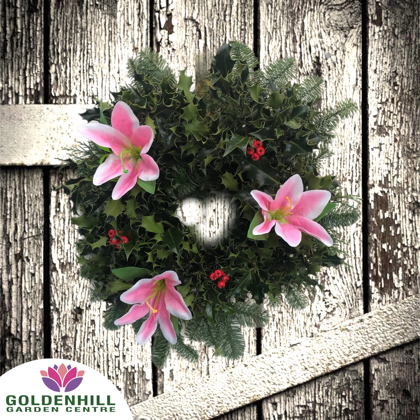 Traditional Holly Wreath with Just Flowers