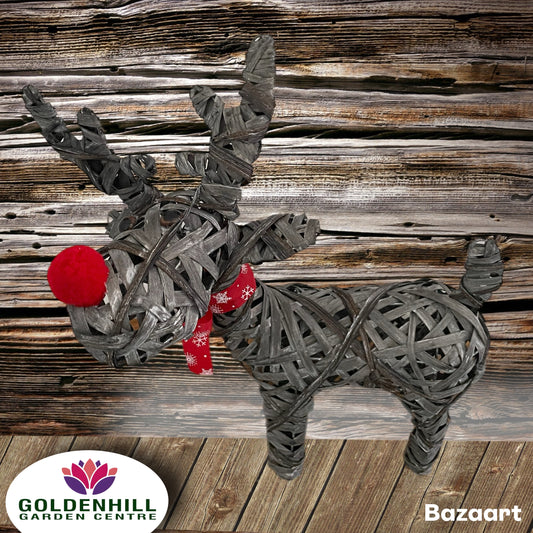 37cm Natural Rattan Standing Reindeer
