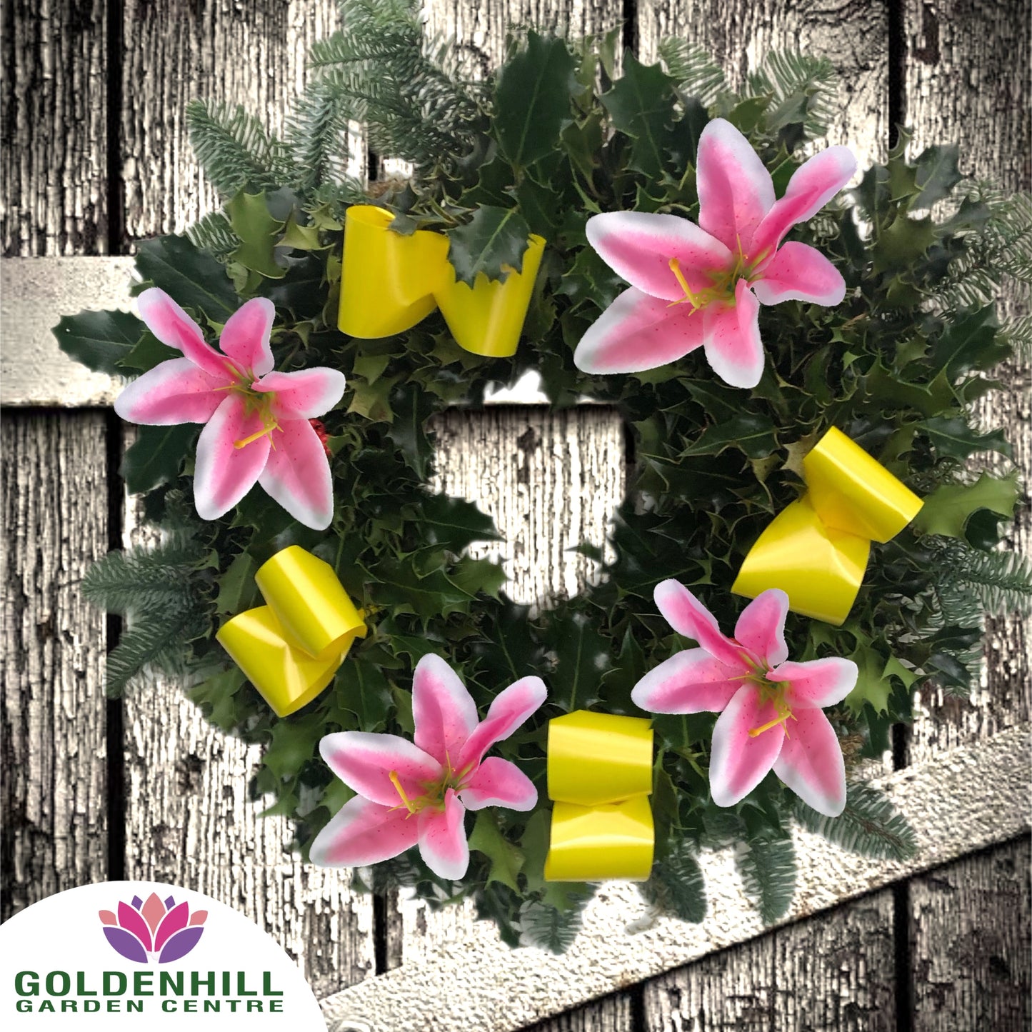 Traditional Holly Wreath Large with Flowers & Ribbons