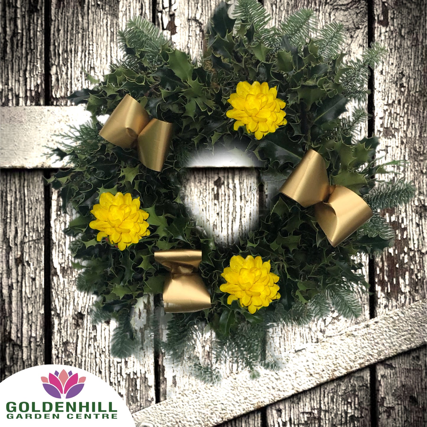 Traditional Holly Wreath Small with Flowers & Ribbons