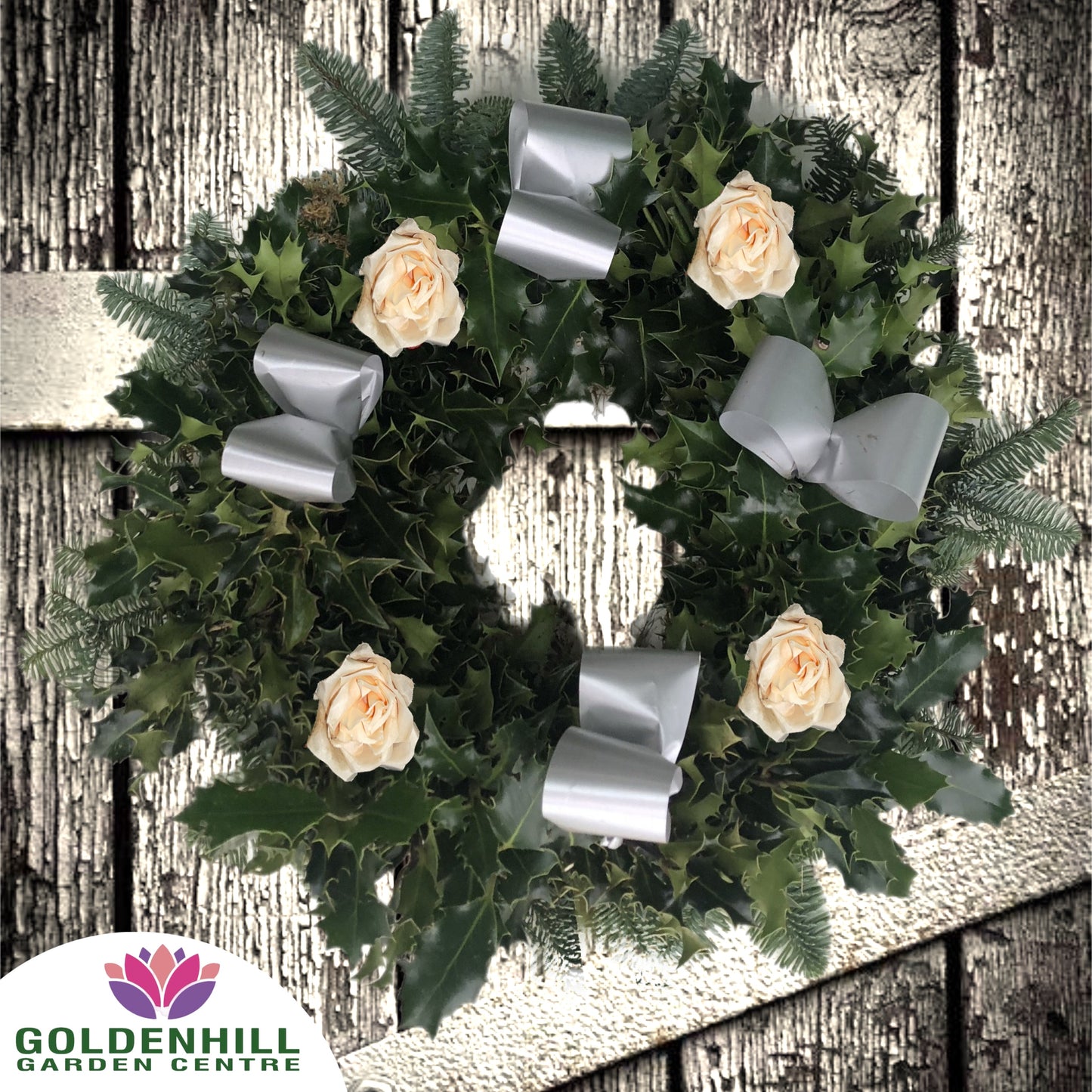 Traditional Holly Wreath Large with Flowers & Ribbons