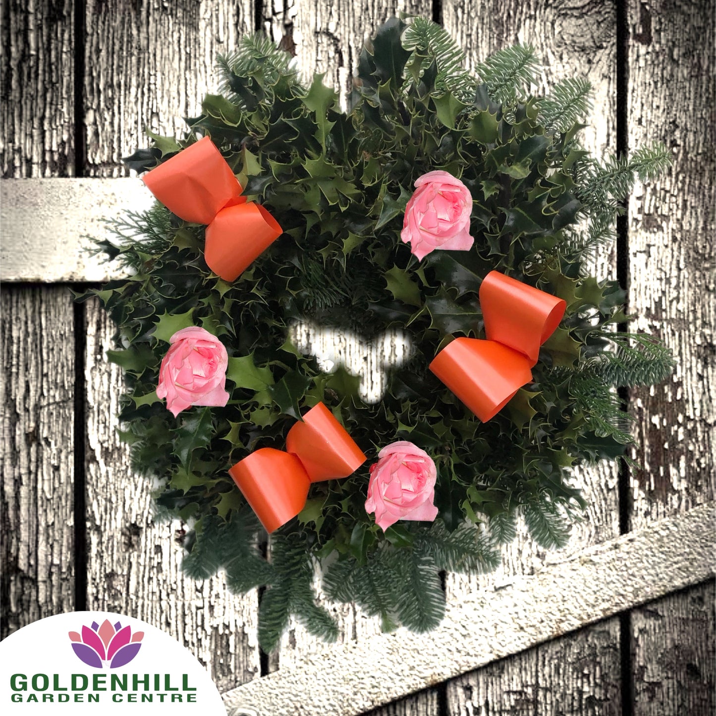 Traditional Holly Wreath Small with Flowers & Ribbons