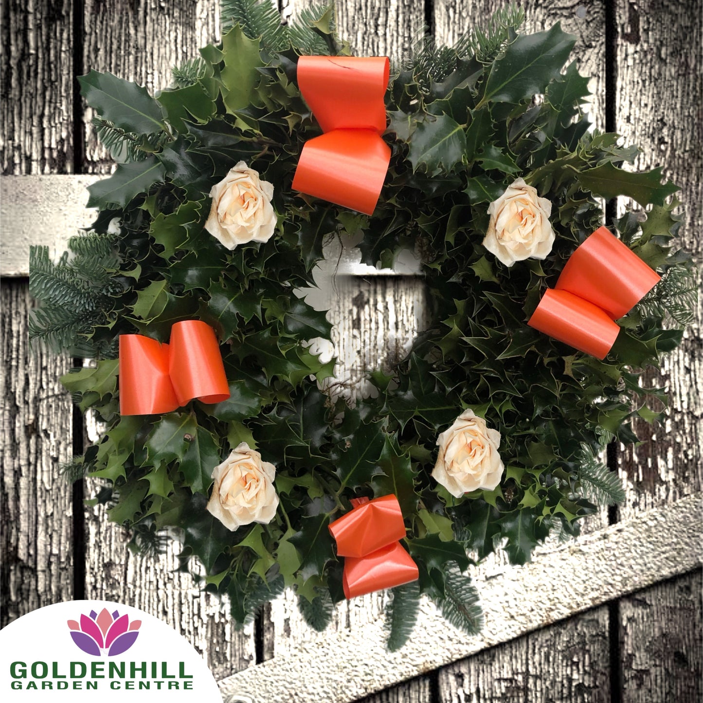 Traditional Holly Wreath Large with Flowers & Ribbons
