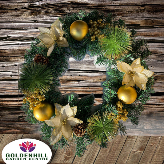 Christmas Wreath Artificial Gold Poinsettia