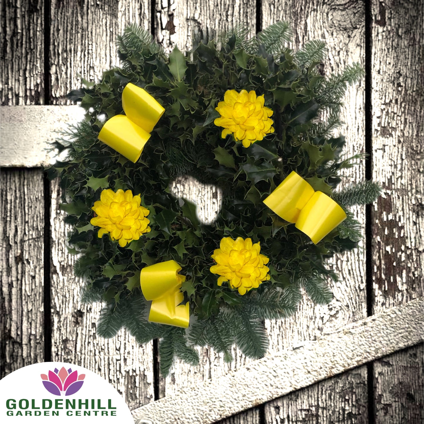 Traditional Holly Wreath Small with Flowers & Ribbons