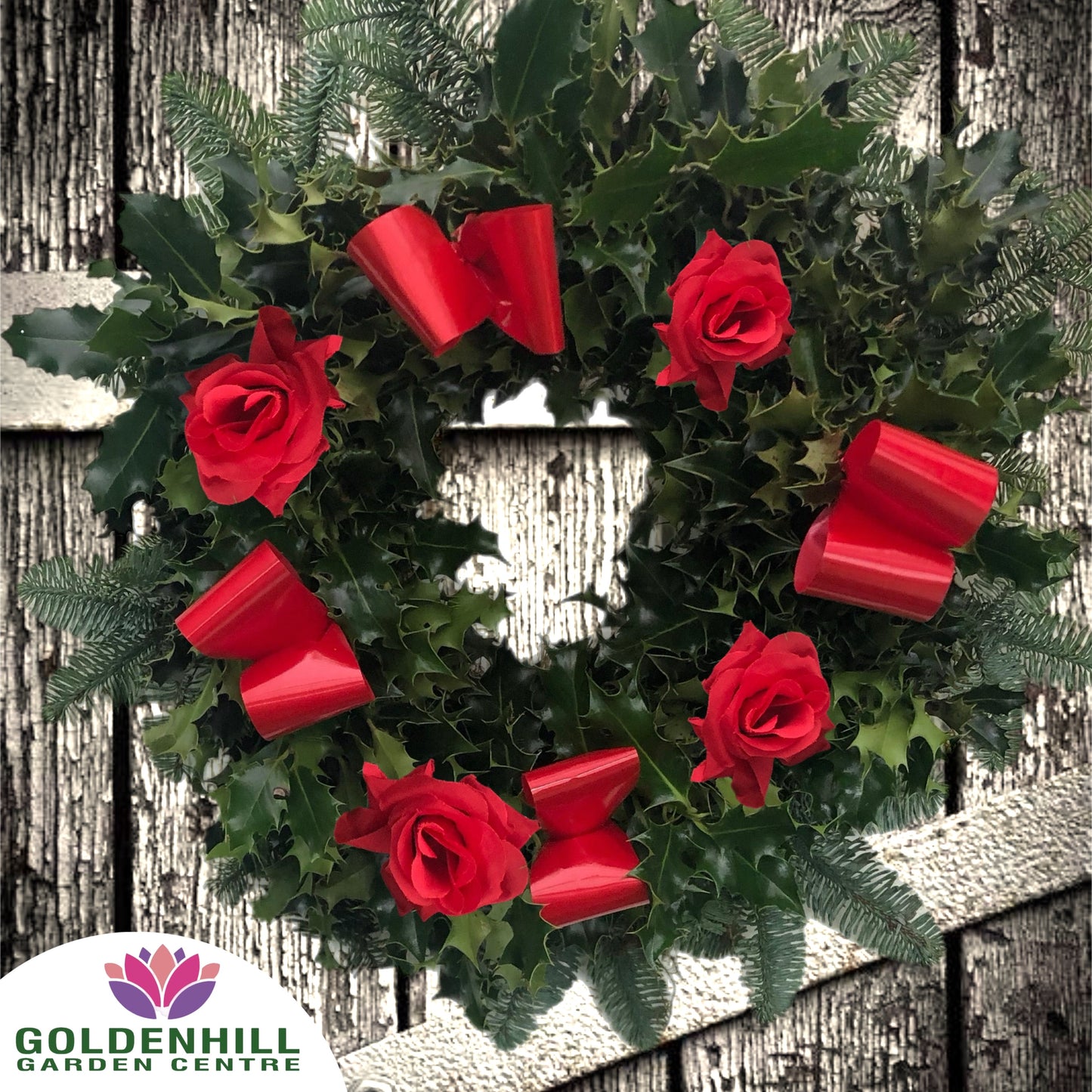 Traditional Holly Wreath Large with Flowers & Ribbons