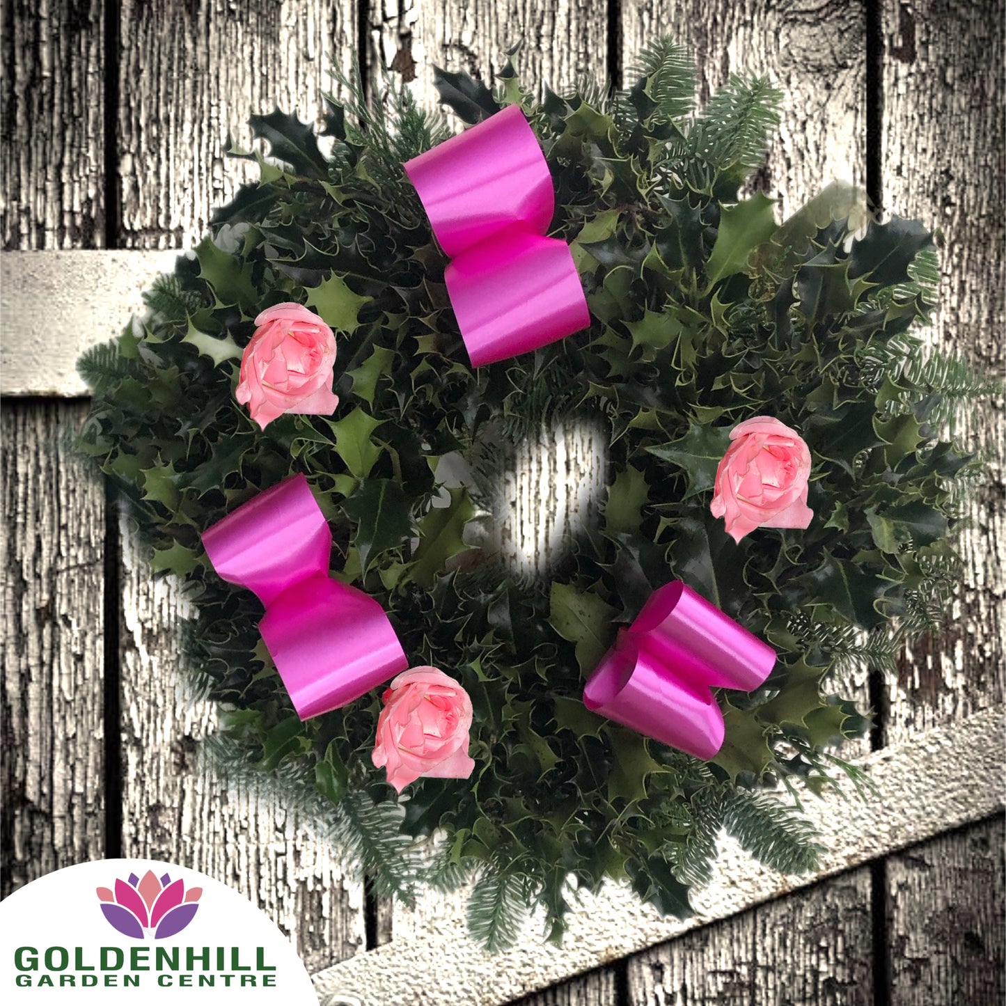 Traditional Holly Wreath Small with Flowers & Ribbons