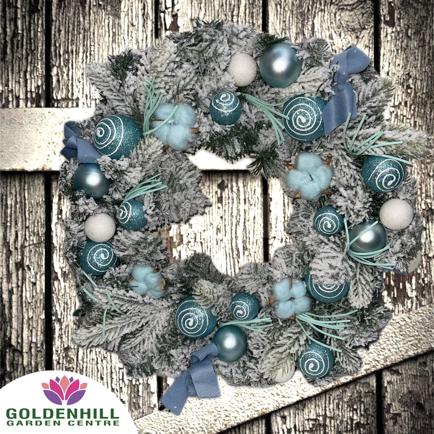 Christmas Wreath With Baubles & Bows, Blue & White