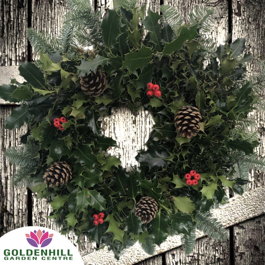 Traditional Holly Wreath with Berrys & Pine Cones