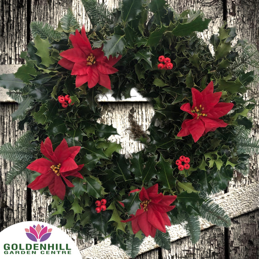 Traditional Holly Wreath with Just Christmas flowers