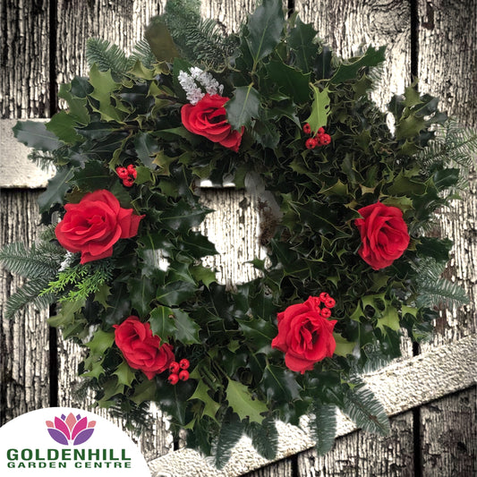 Traditional Holly Wreath with Just Flowers